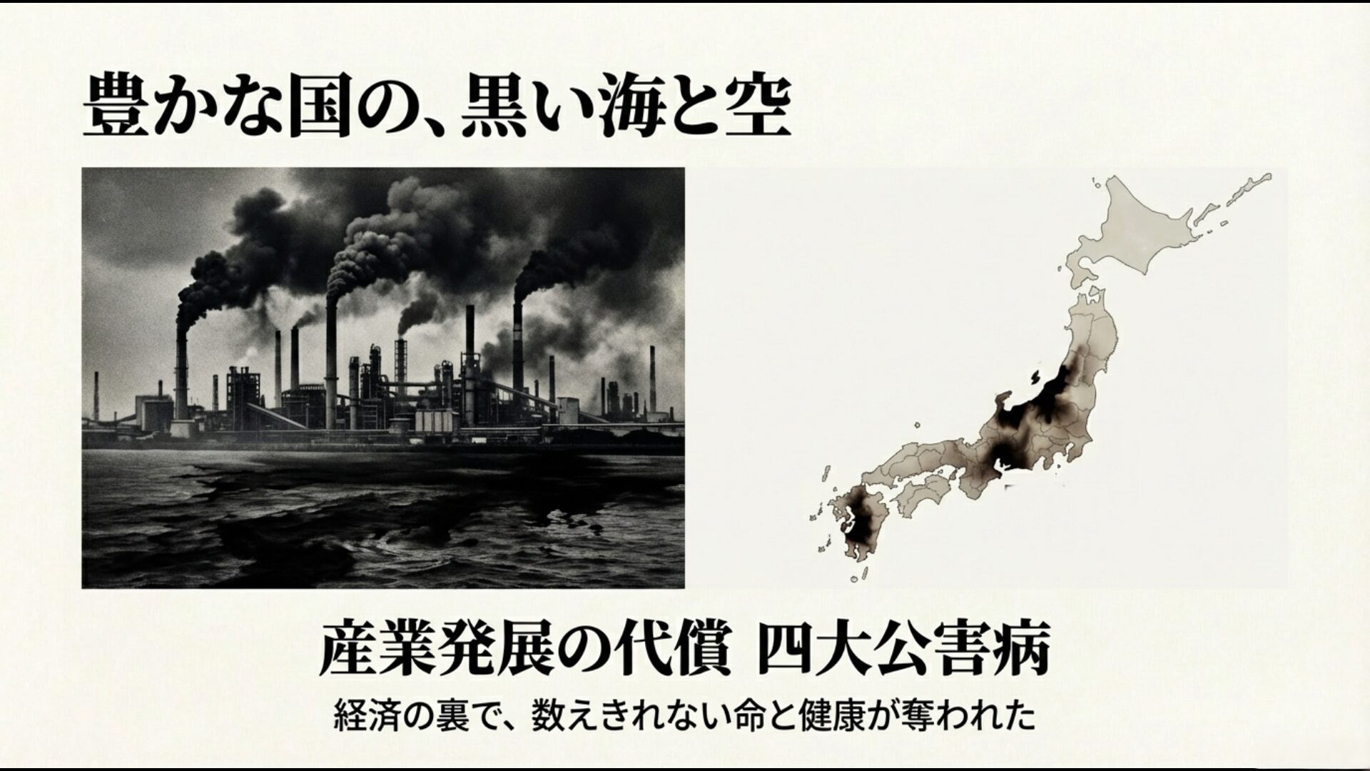 高度経済成長期の公害問題のモノクロ画像