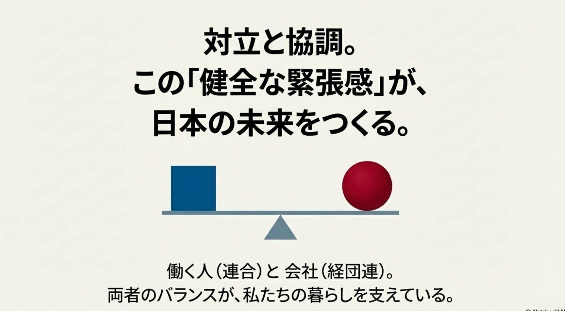 対立と協調のバランスが日本の暮らしを支えるイメージ図