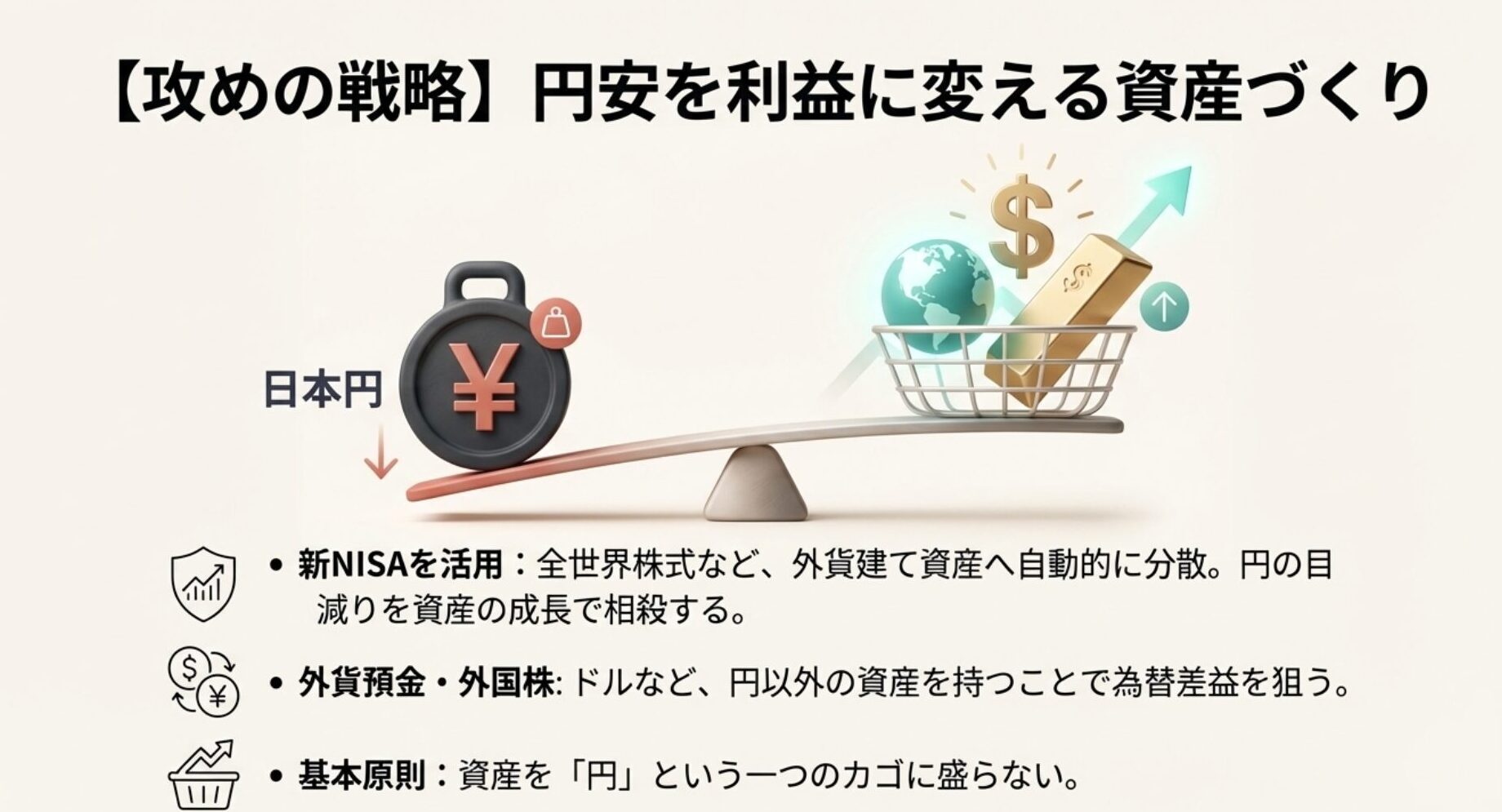 攻めの資産運用戦略を示した図。