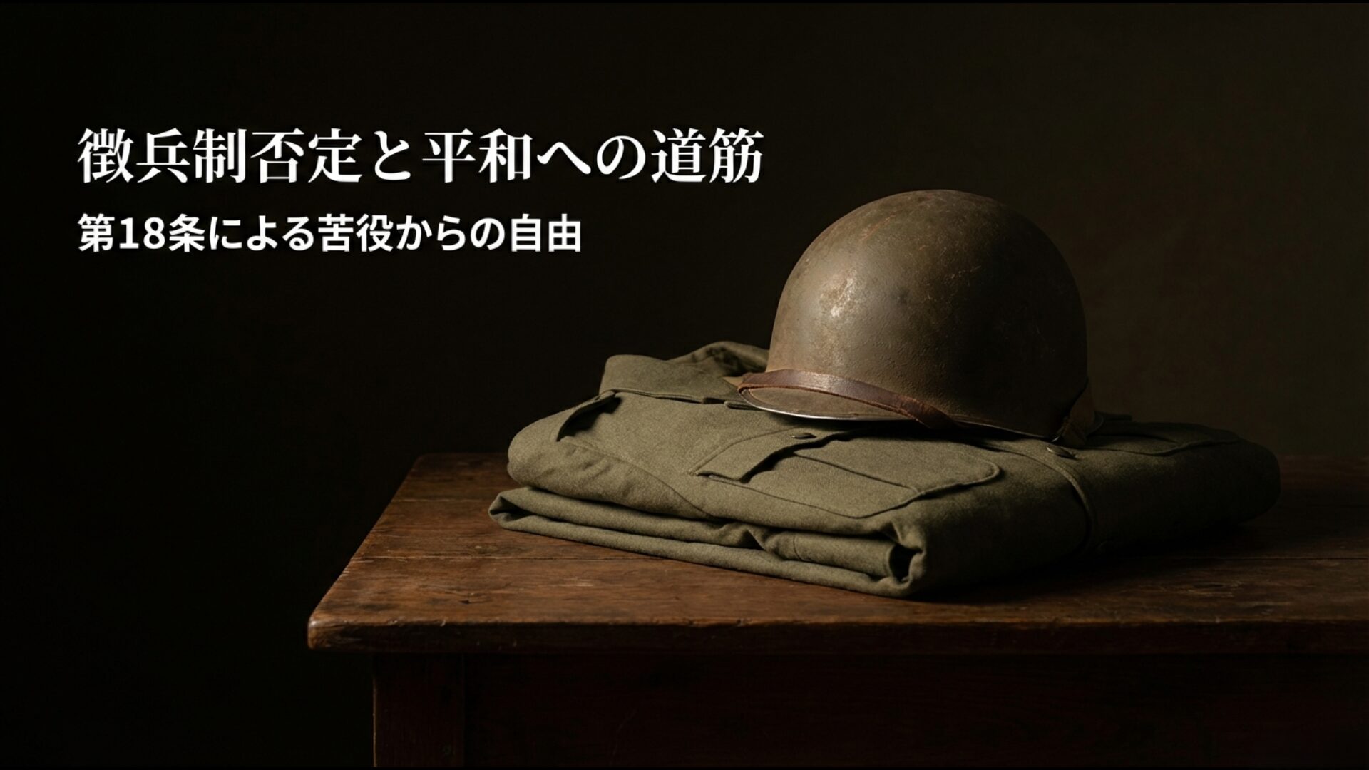 憲法改正と徴兵制への不安に対し、第18条による苦役の禁止と平和への道筋を解説する図解