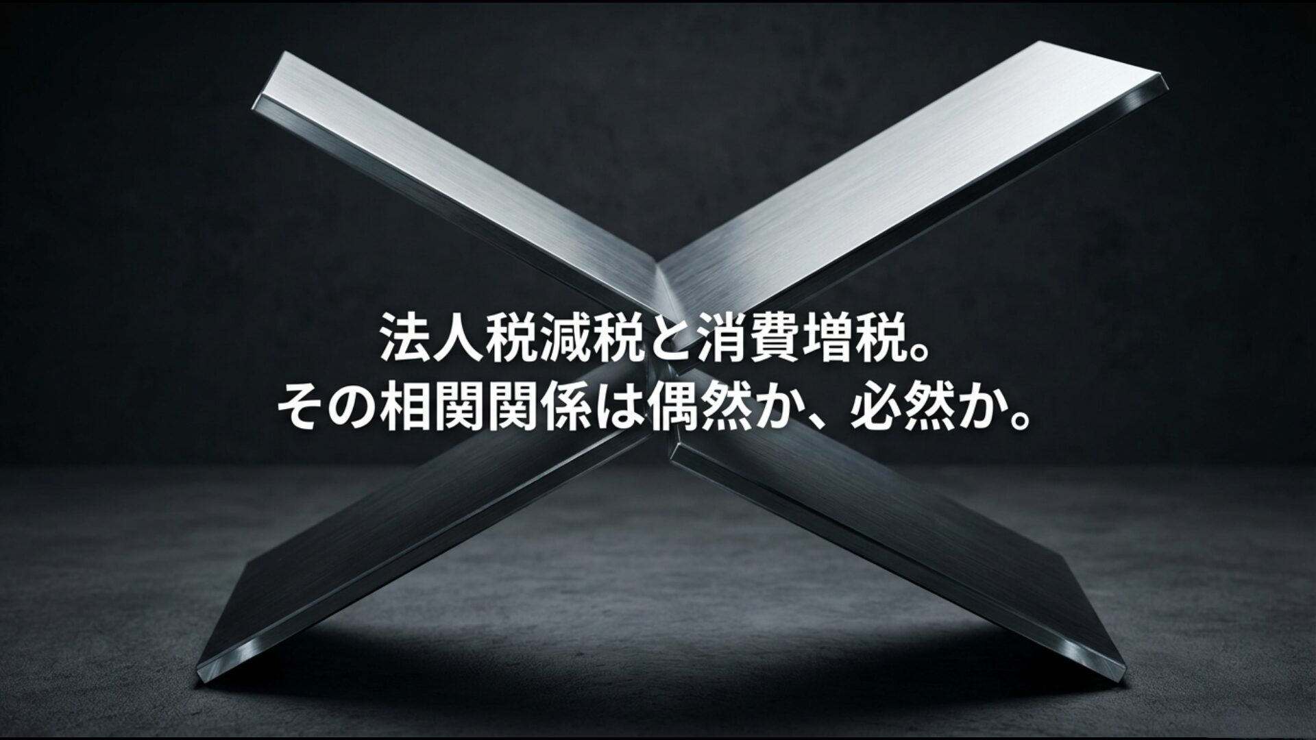 過去の法人税減税と消費増税の推移を並べ、両者の関係性についての疑問を提起するデータ画像。