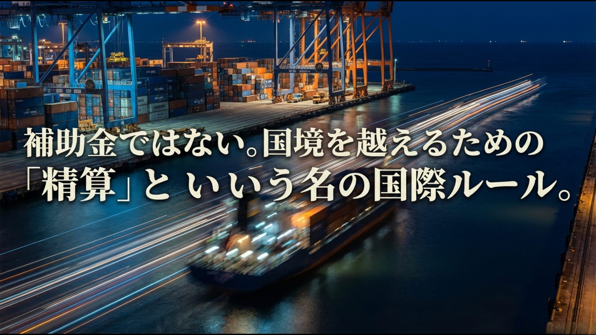 輸出企業への還付金が補助金ではなく、国際的な消費地課税主義に基づく精算であることを説明する図解。