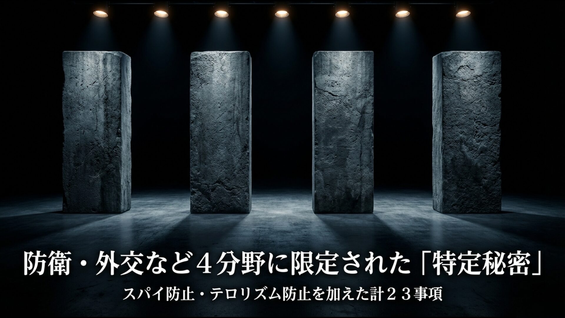 防衛、外交、スパイ防止、テロ防止の4分野に限定された23事項の特定秘密分類