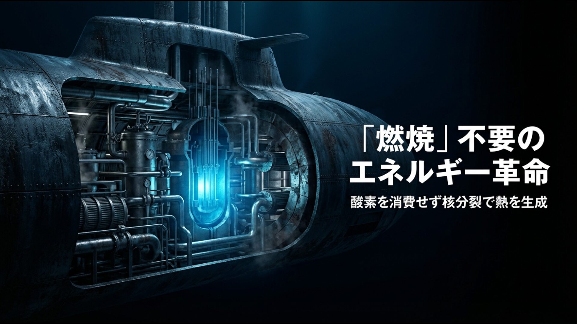 酸素を消費せず核分裂で熱を生成する原子力潜水艦の仕組みの解説図