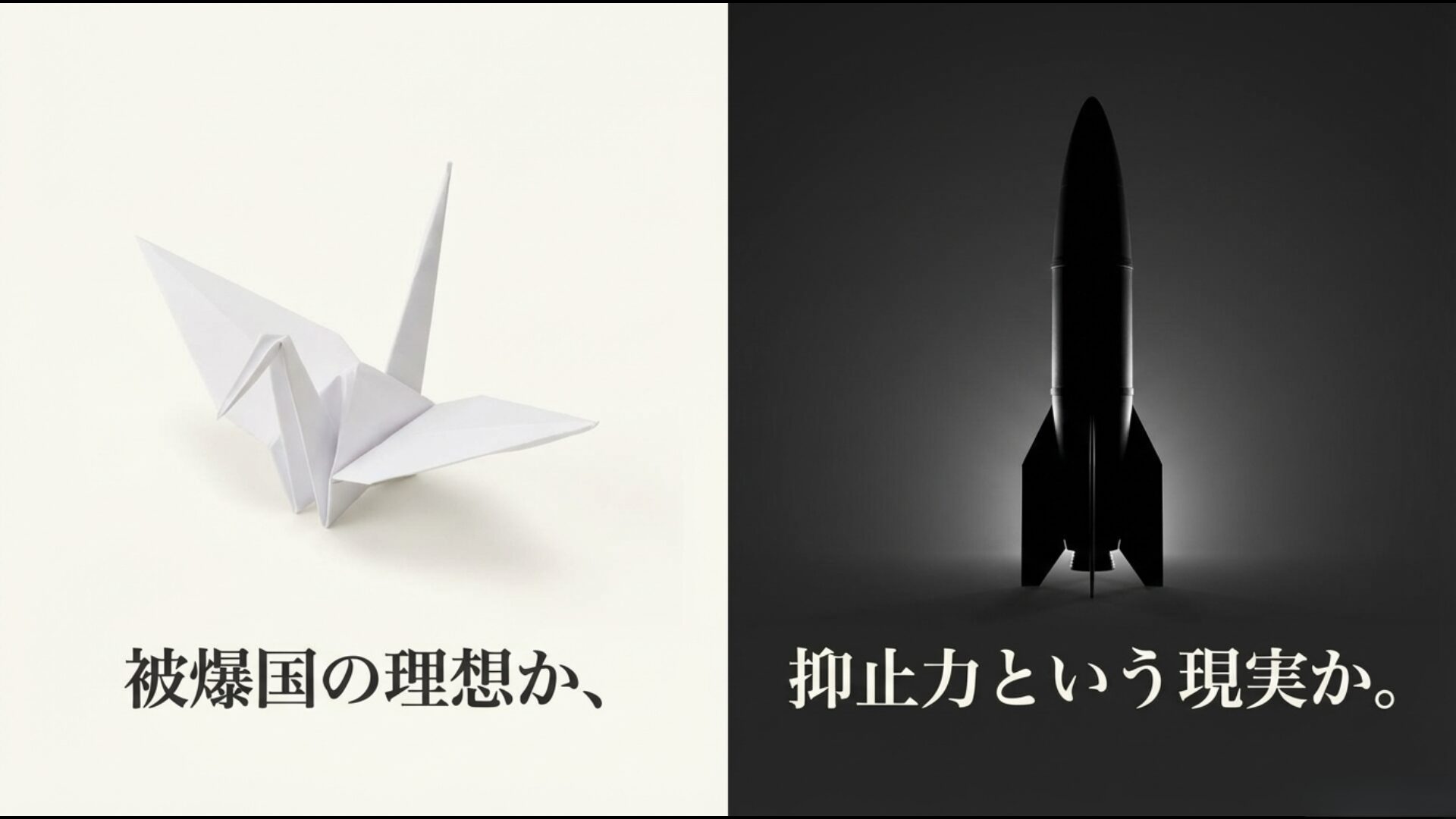 被爆国の理想と核抑止力の現実の選択を象徴するイメージ