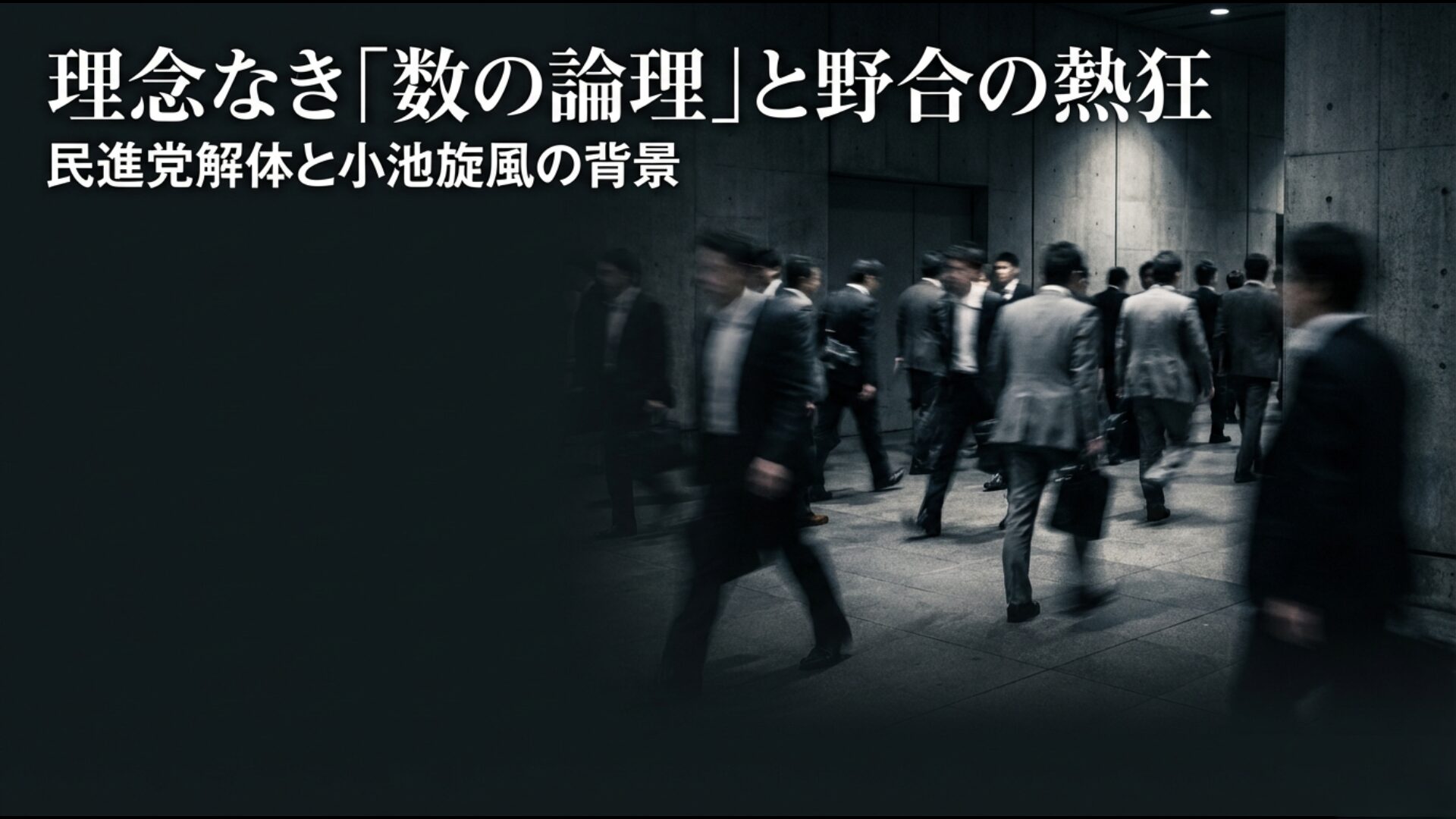 2017年の民進党解体と希望の党への合流、理念なき数の論理を象徴する背景画像。