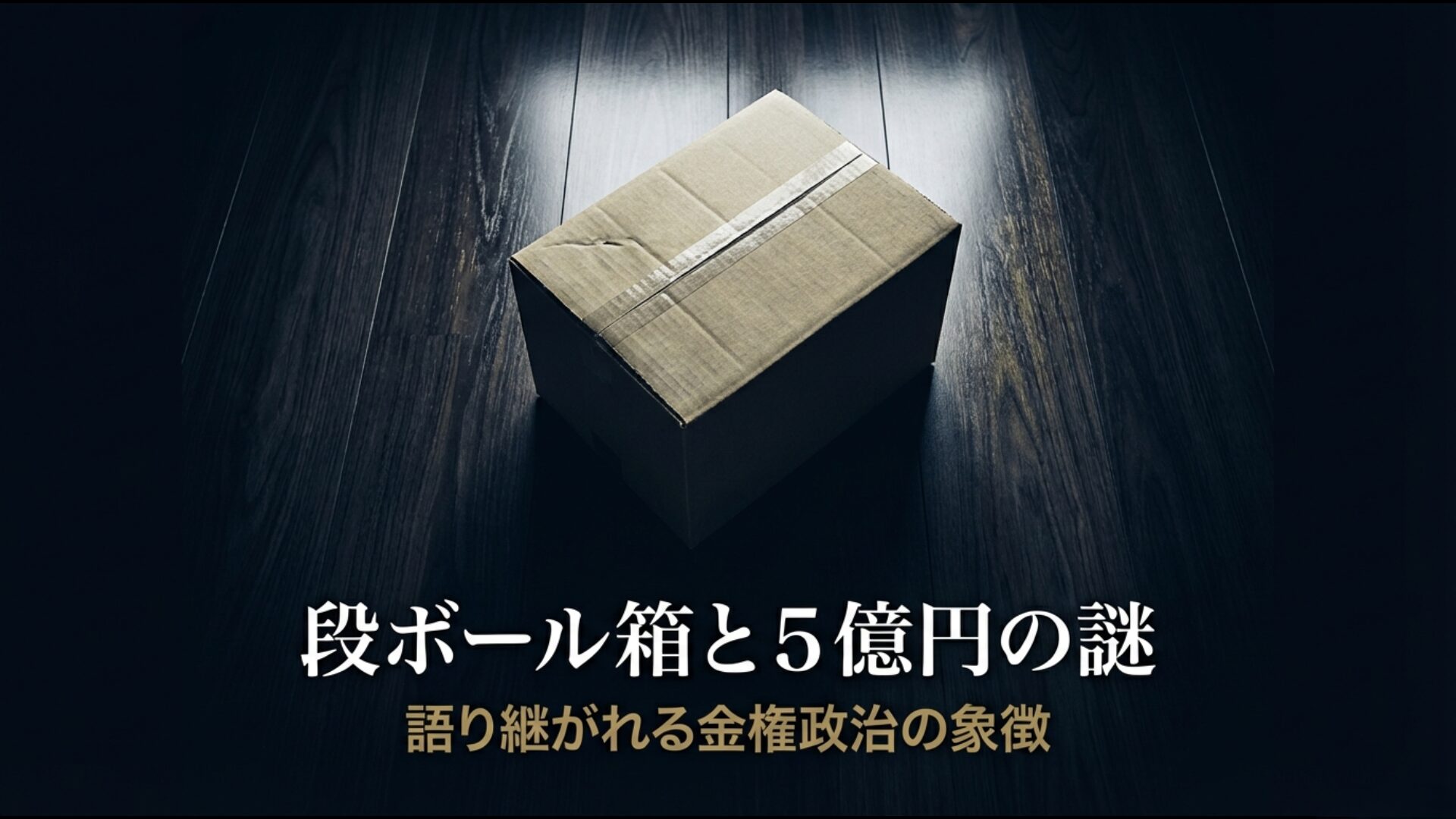 ロッキード事件の丸紅ルートで授受されたとされる5億円の段ボール箱と金権政治のイメージ