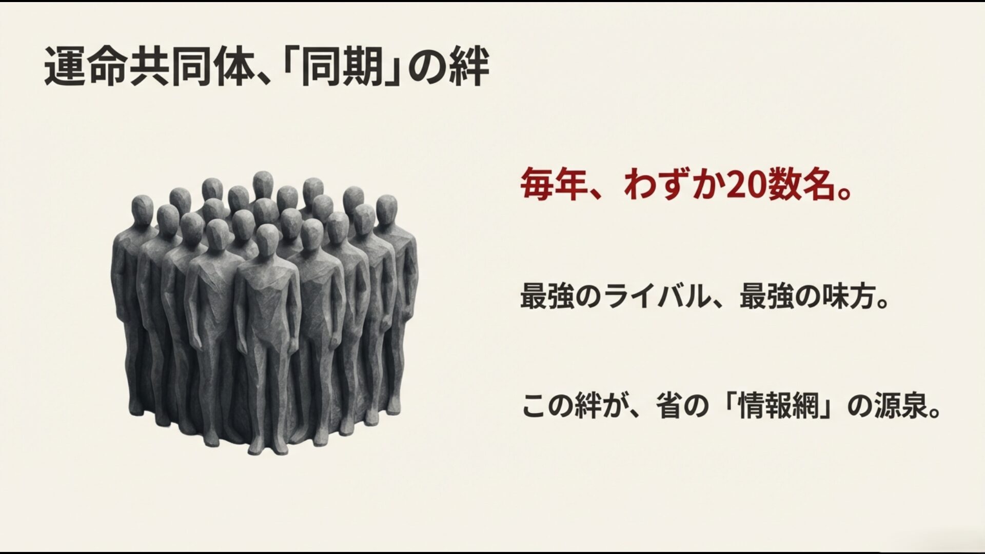 財務省同期の結束力が組織の情報収集力を支えている様子