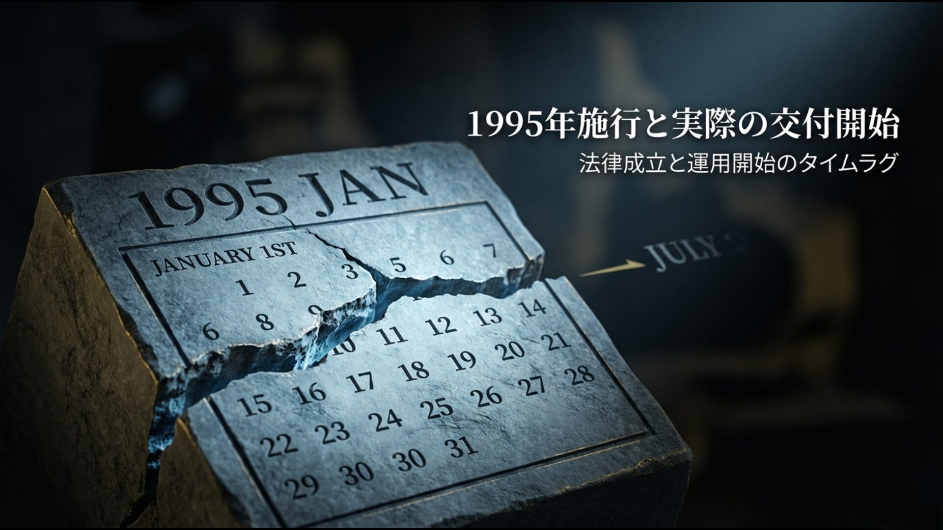 1995年1月の施行から7月の初交付までの政党助成金運用のスケジュール図