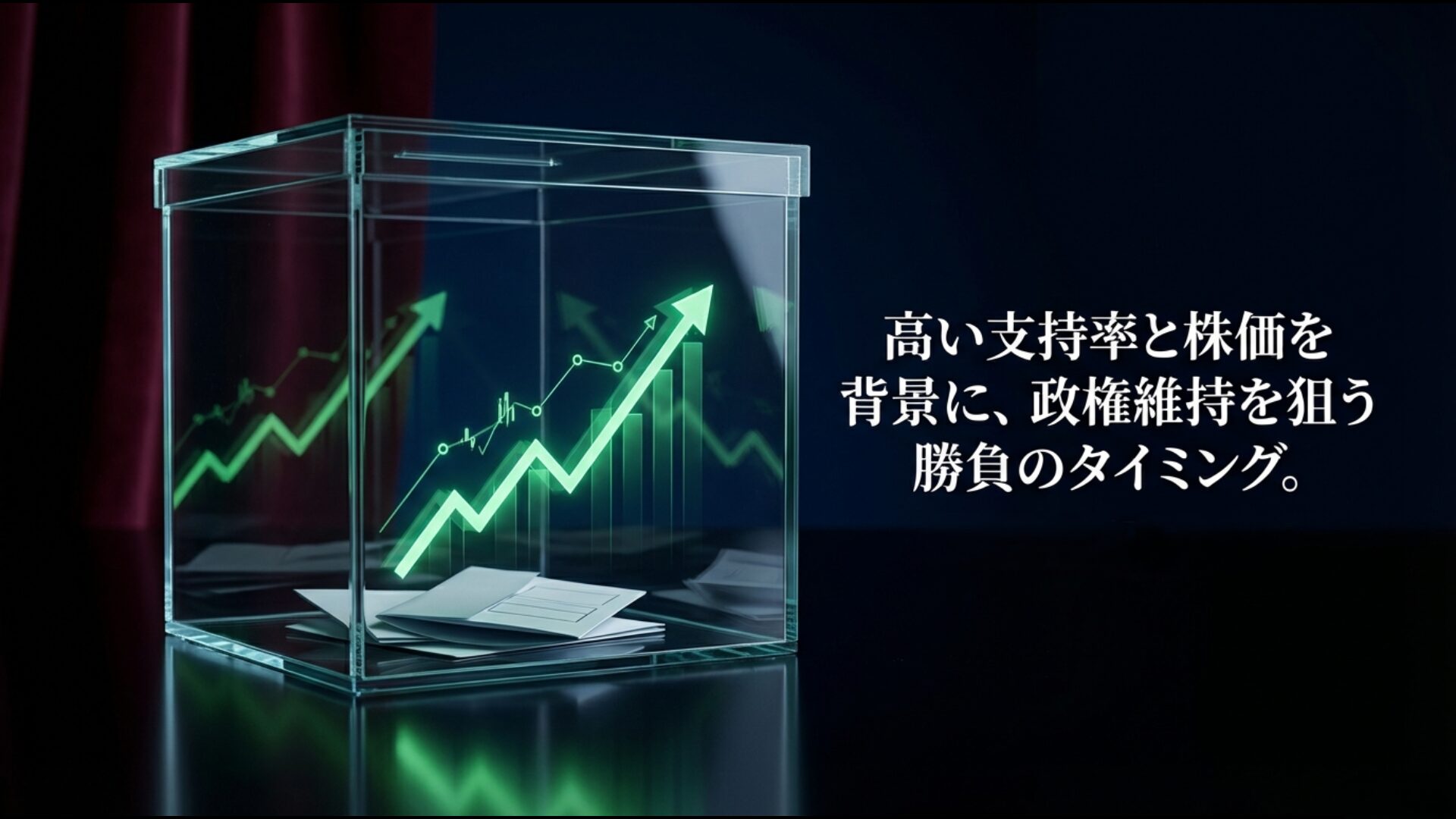 内閣支持率や日経平均株価などの経済指標が政権の解散判断に与える影響のイメージ画像