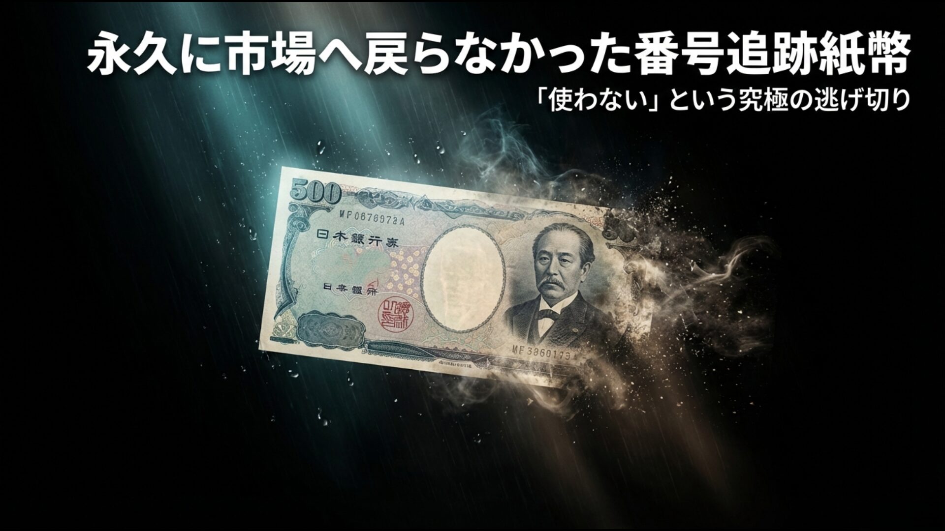 記番号が記録されていたが一度も使われなかった五百円札のイメージ