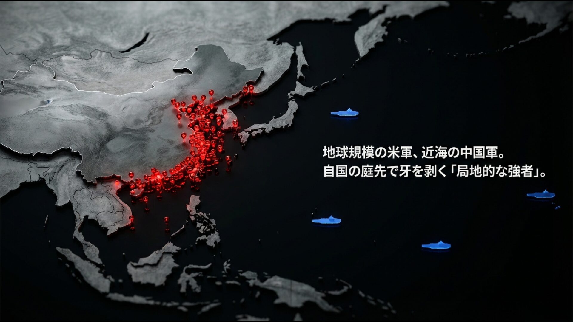 グローバルな展開力を持つ米軍と自国の庭先で牙を剥く局地的な強者としての中国軍の比較