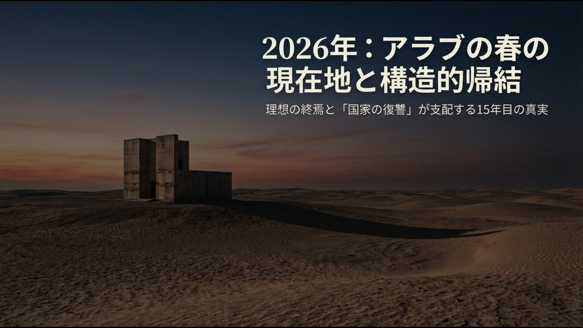 2026年におけるアラブの春の現在地と理想の終焉、国家の復讐を象徴するイメージ
