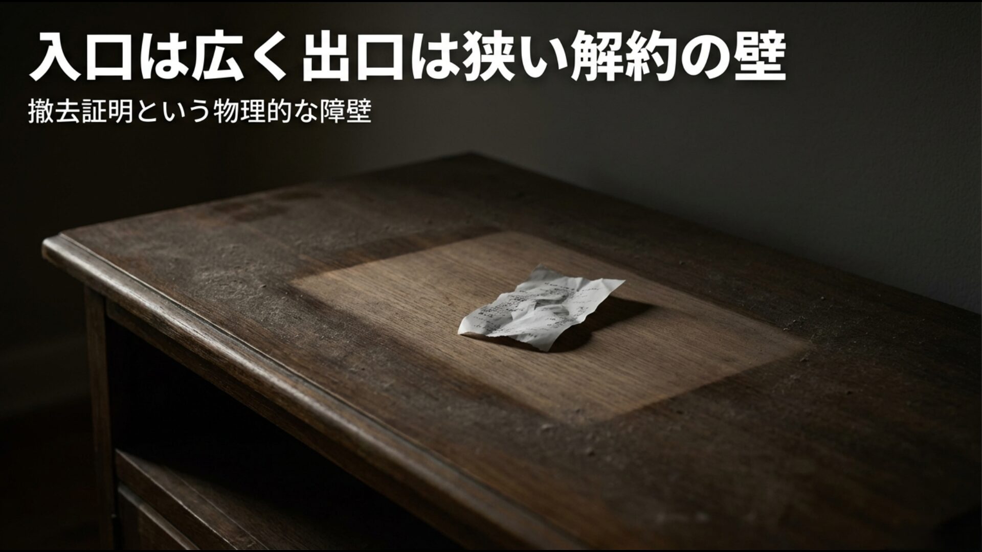 受信設備の撤去証明という物理的な障壁により解約が困難な現状を示す図解