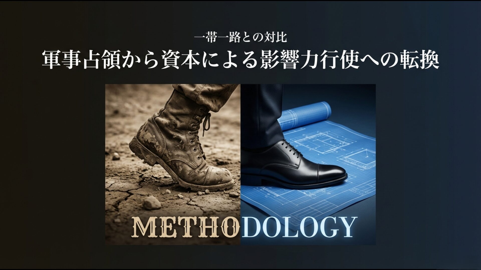 過去の軍事占領と現代中国の一帯一路による資本を通じた影響力行使の対比図