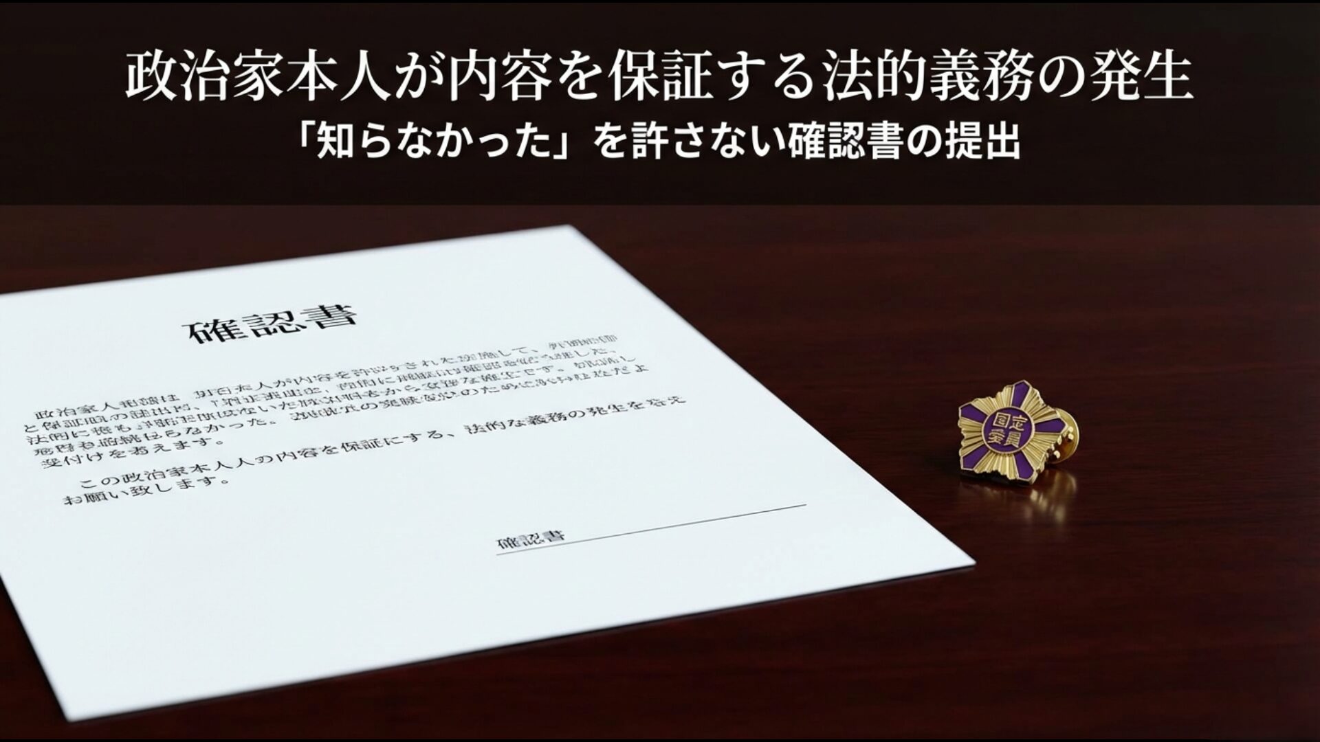 政治家が収支報告書の内容を保証し「知らなかった」という逃げ道を封じる確認書の仕組み