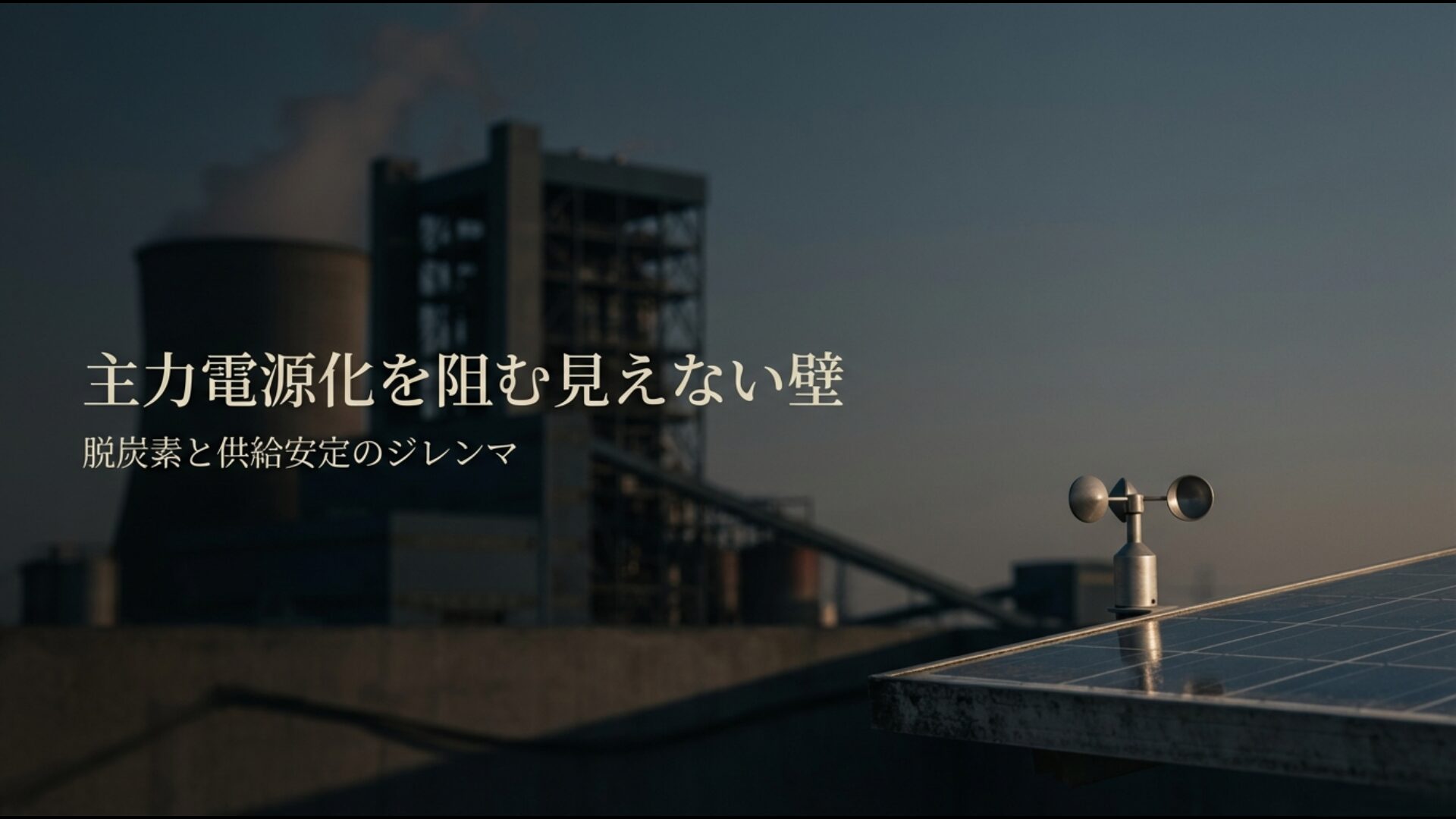 日本のエネルギー政策における脱炭素と供給安定の両立という課題を示すイメージ