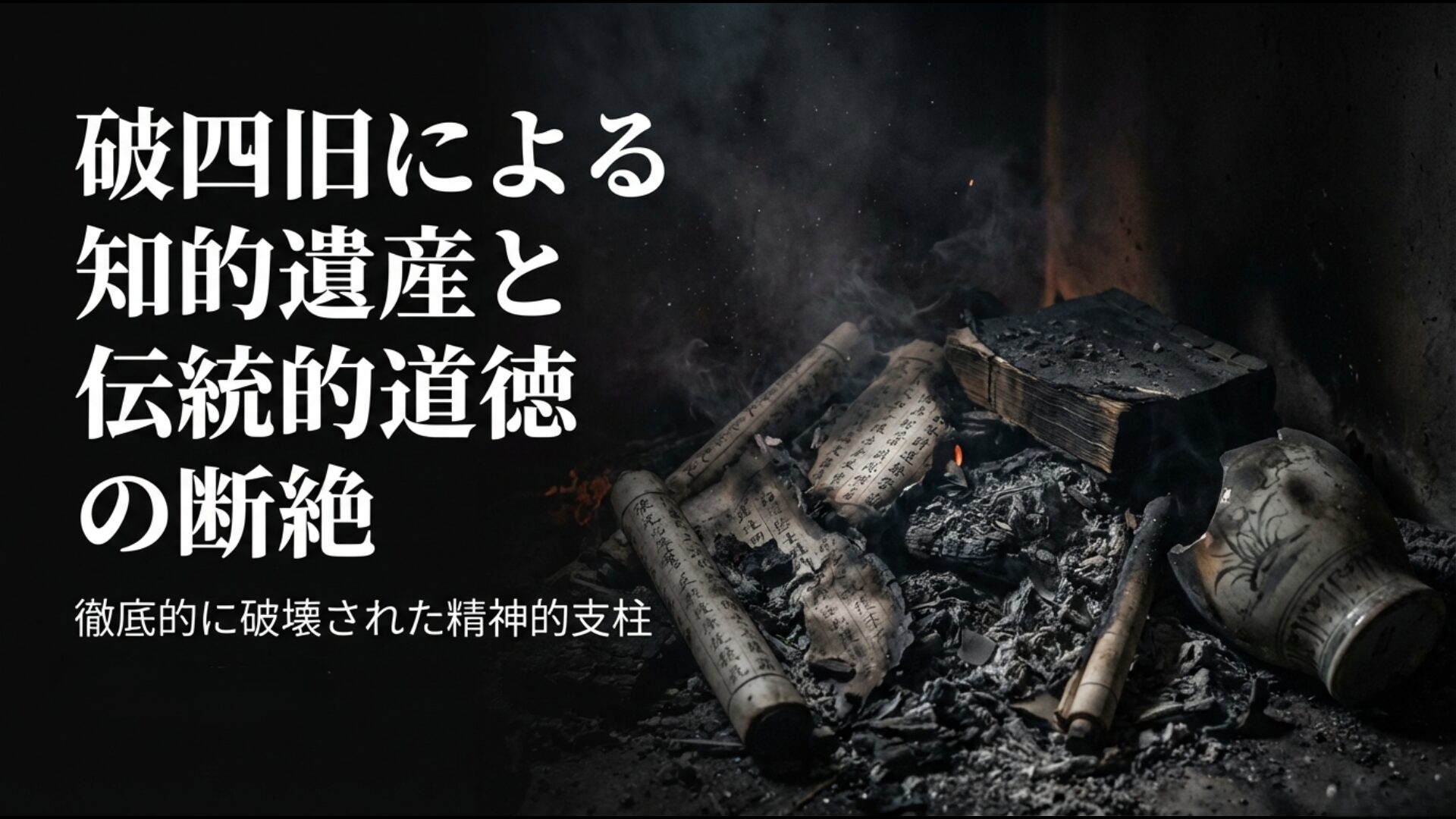 徹底的に破壊された精神的支柱と知的遺産を示すイメージ