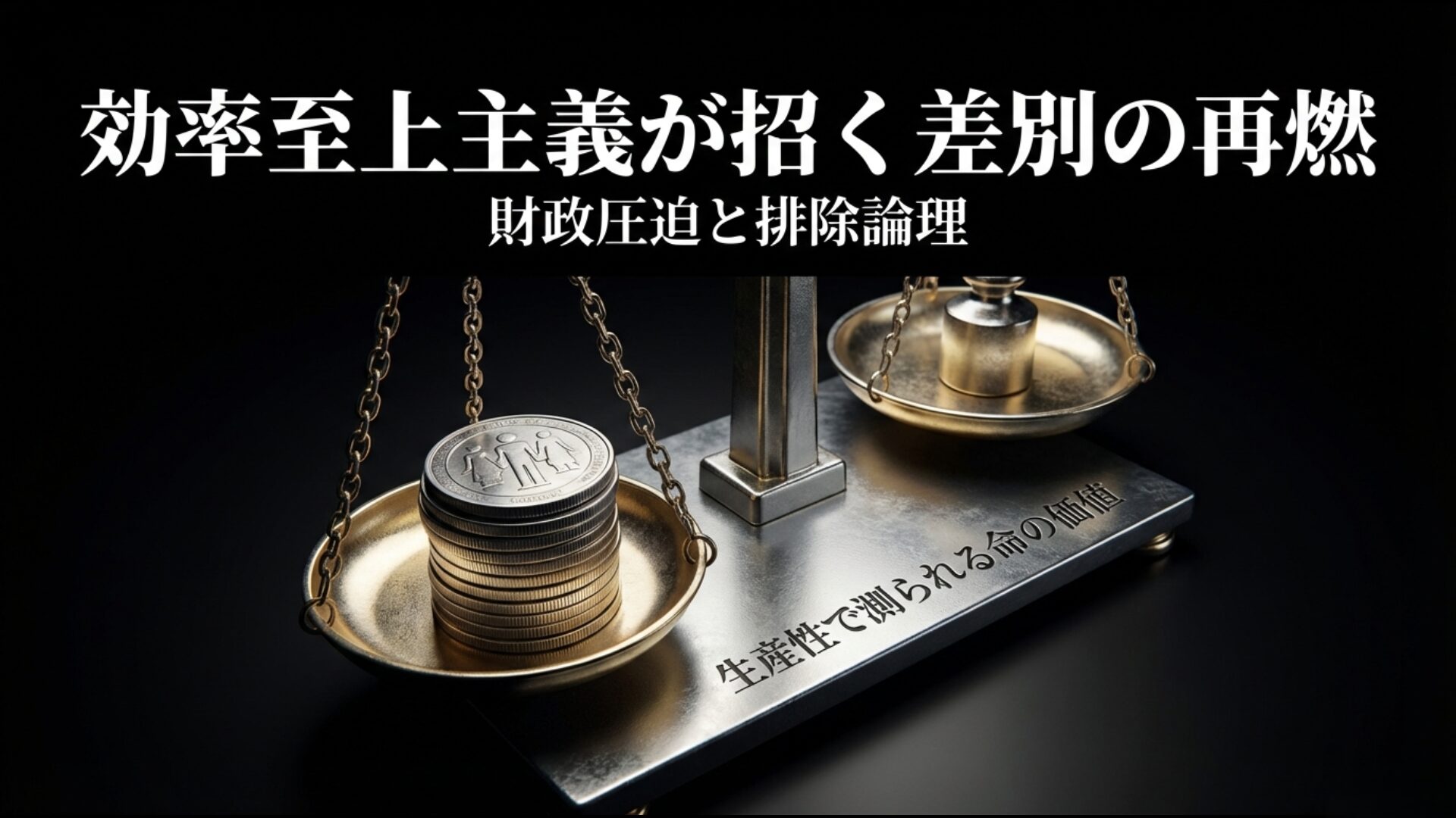 財政圧迫を背景とした生産性による命の価値判断と排除の論理への警戒を示すイメージ