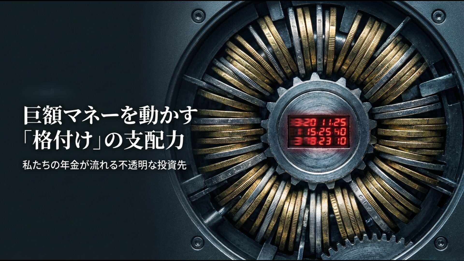 私たちの年金が不透明な投資先へ流れるリスクとESG格付けのマネーゲームを示す図解