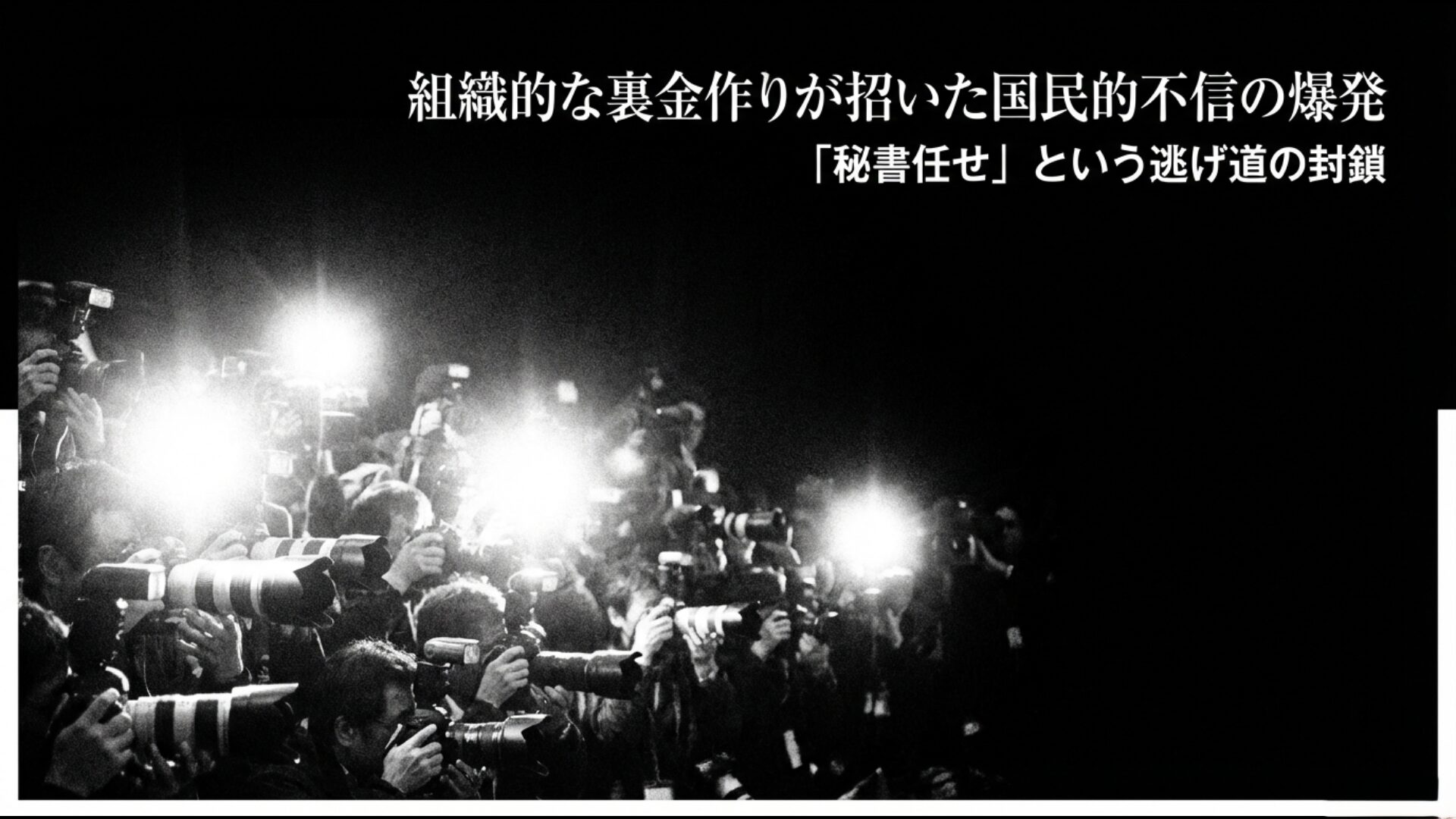 派閥による組織的な裏金作りが国民の激しい怒りと政治不信を招いた背景を示す資料