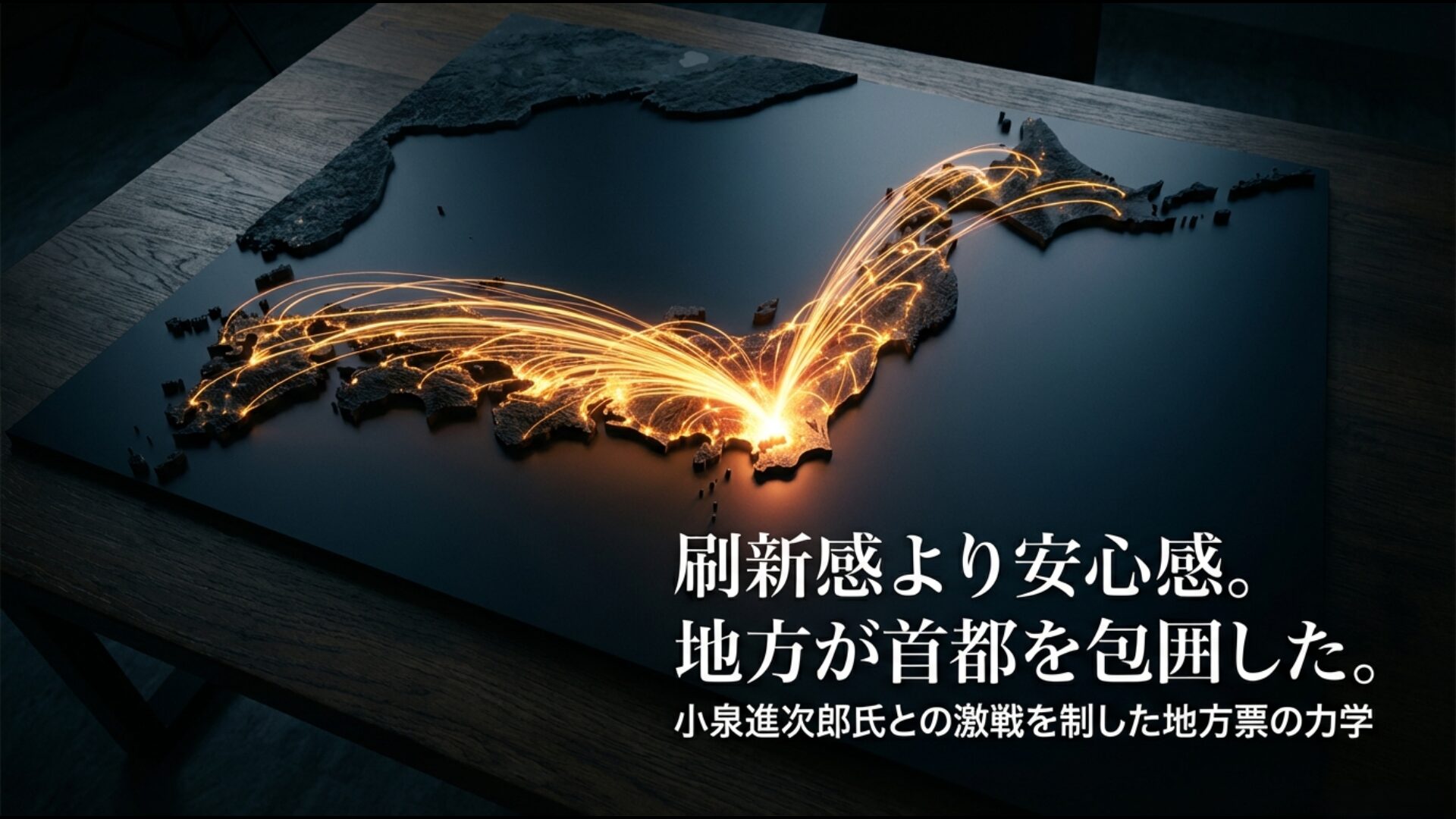 2025年総裁選決選投票の結果比較表。高市早苗氏が地方票（都道府県連票）36対11で小泉進次郎氏を圧倒し、初の女性総裁となった勝因を分析する図解。