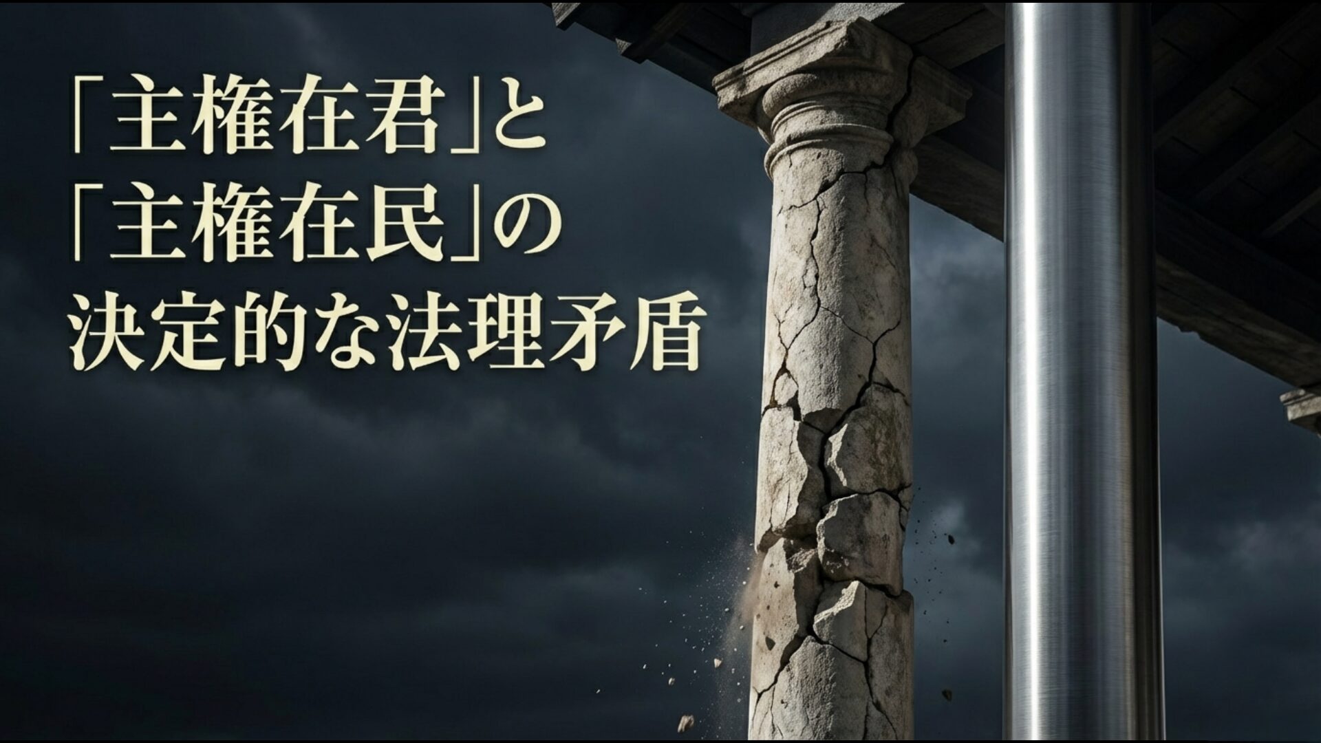 教育勅語の主権在君と日本国憲法の主権在民の間にある法理的矛盾の解説図