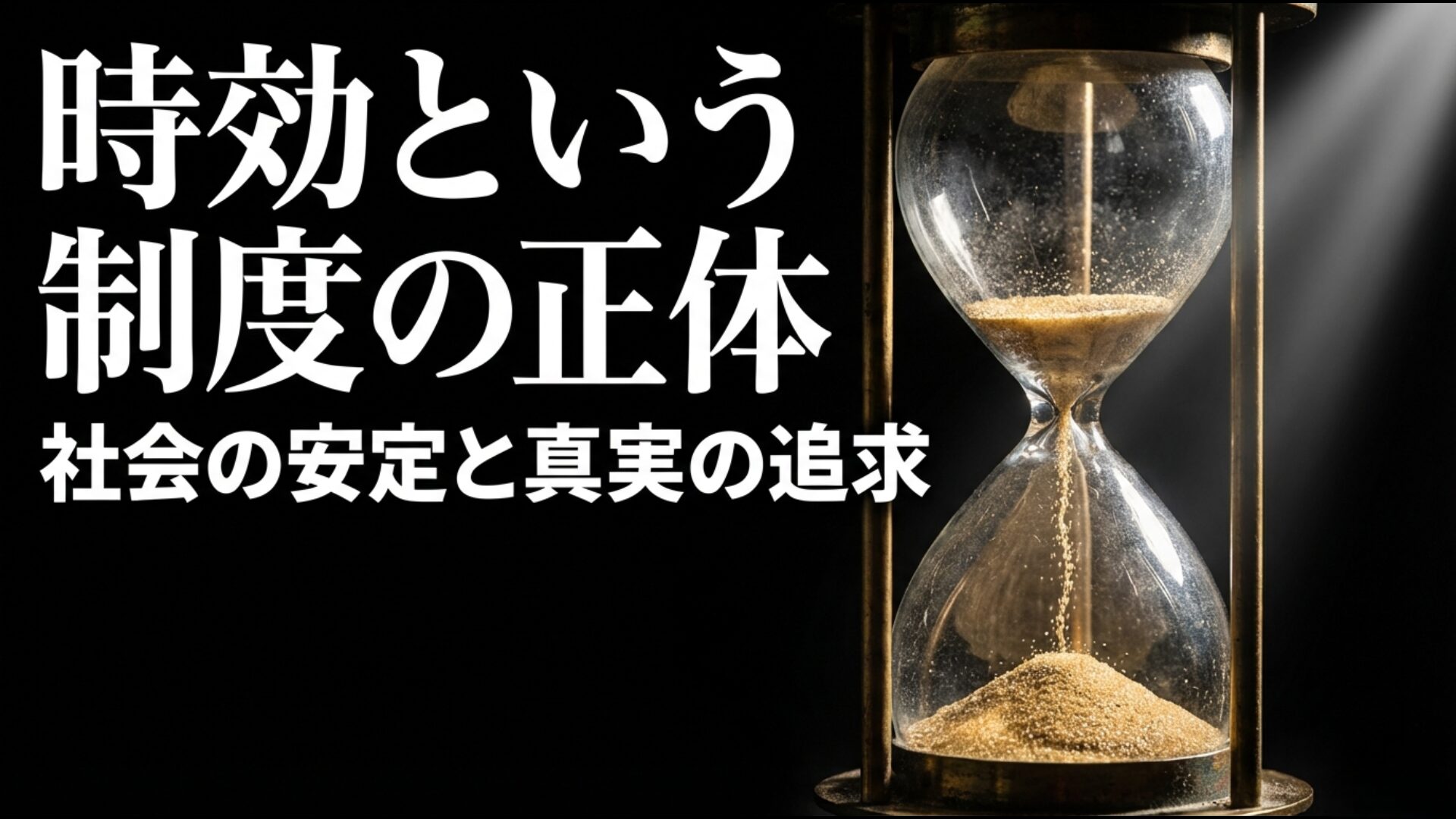 時効制度の正体について、社会の安定と真実の追求をテーマにしたアイキャッチ画像