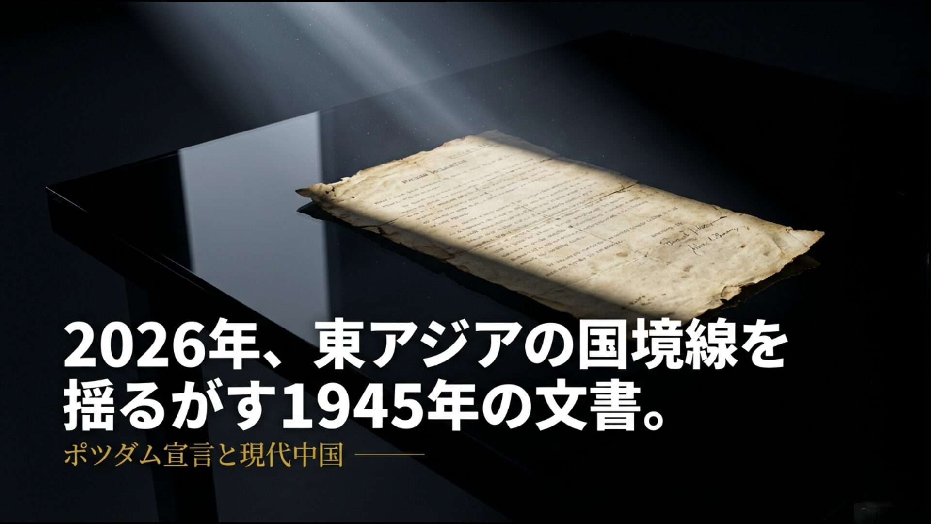 2026年の東アジア地政学に影響を与える1945年のポツダム宣言と現代中国の関連を示すイメージ