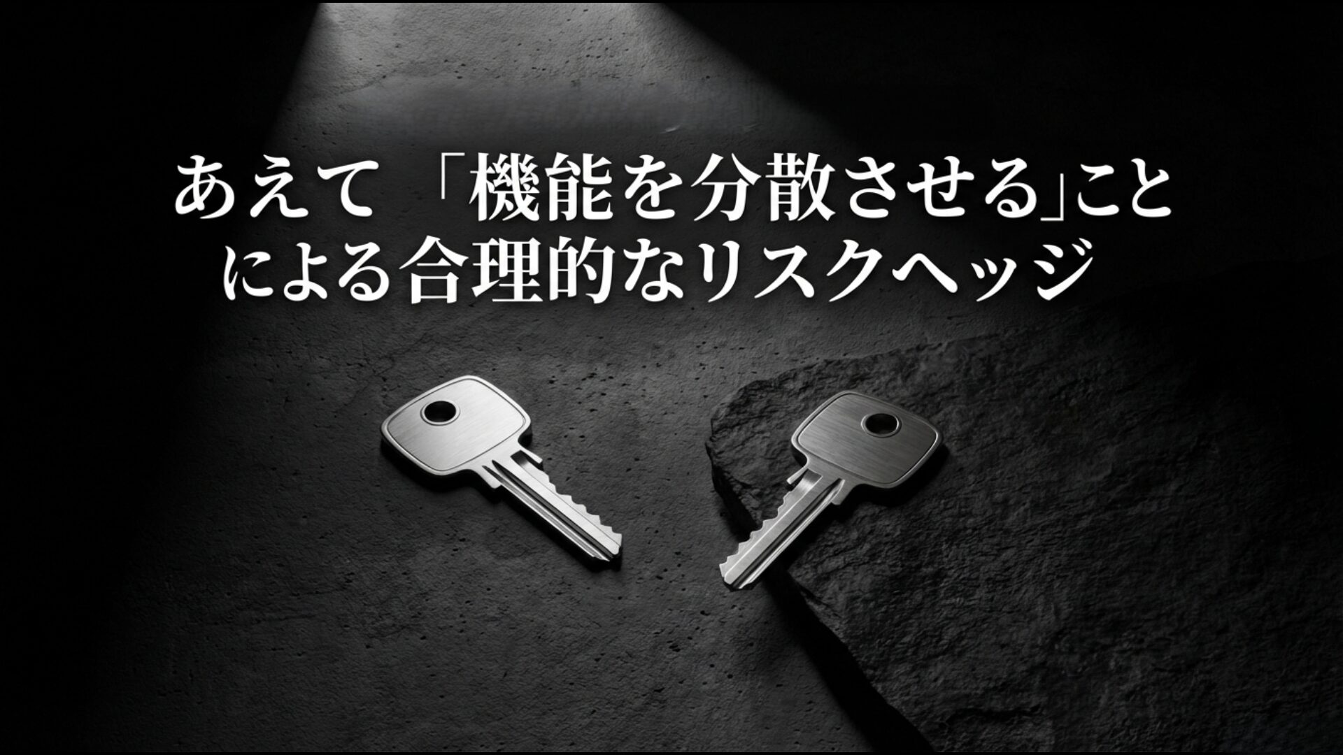 機能を一枚に集約せず、免許証とカードを分けて管理することで紛失リスクを分散する考え方の図解
