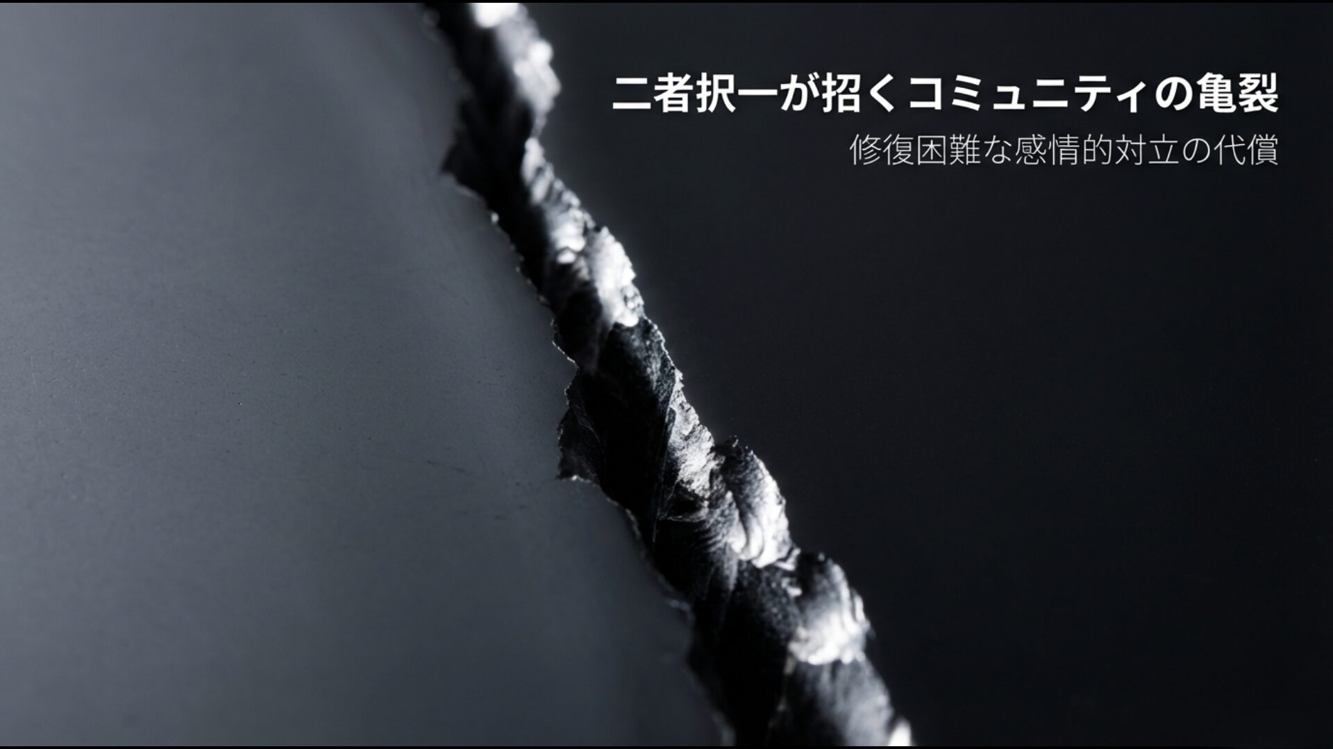 二者択一の国民投票が招く修復困難な感情的対立とコミュニティの分断リスクを表現した視覚資料