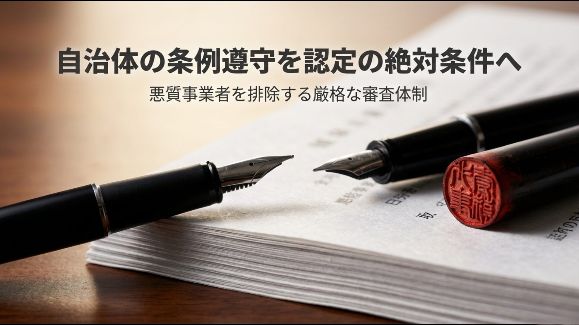 悪質事業者を排除し自治体の条例遵守を必須とする厳格な事業認定審査体制