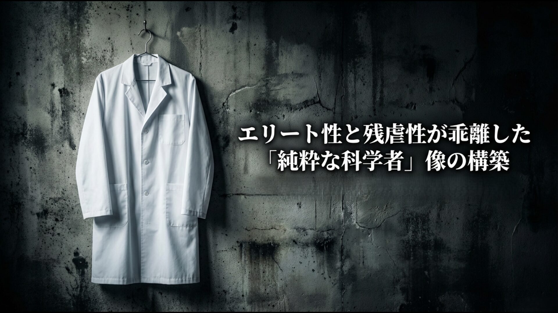 日本の漫画表現におけるエリート医学者の残虐性と倫理的問いを描いた構成図