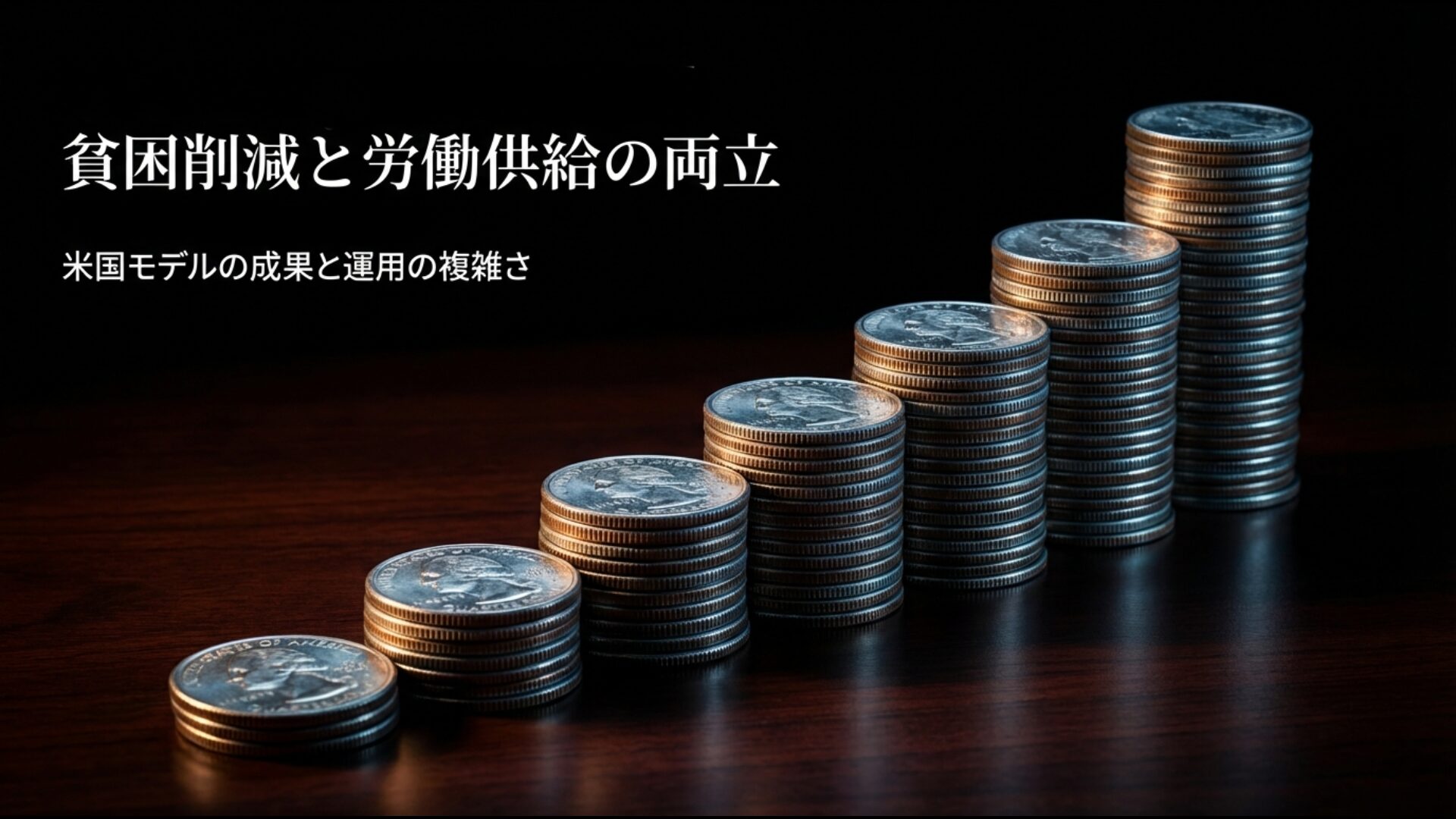 貧困削減と労働供給の両立を目指す米国モデルの成果と運用の複雑さを示すイメージ