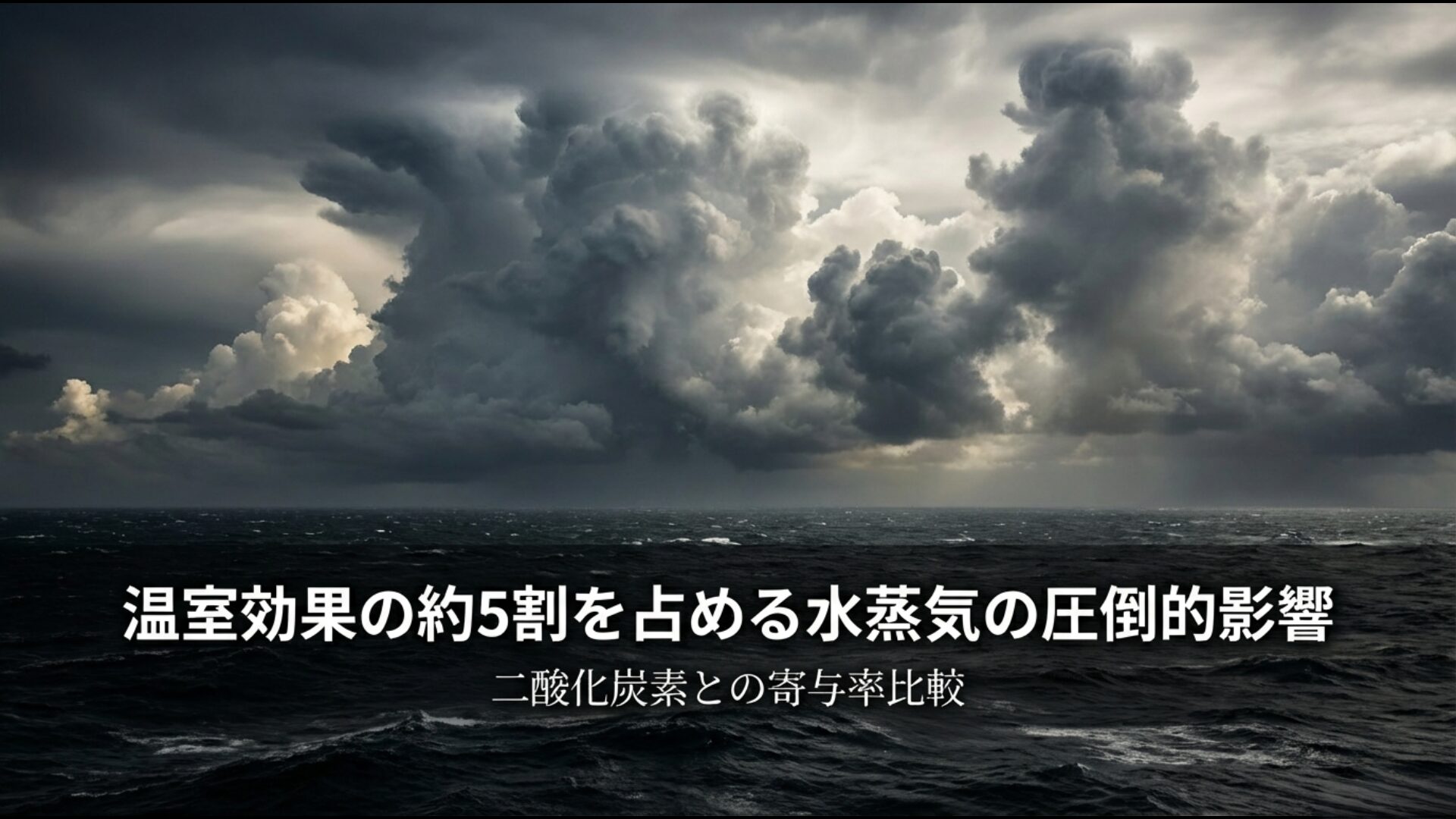 温室効果の約5割を占める水蒸気の圧倒的な影響力と二酸化炭素の寄与率を比較したグラフ図