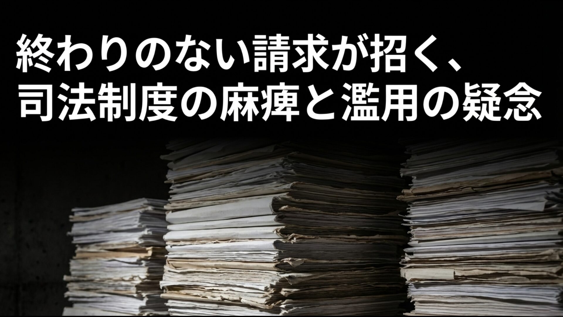 終わりのない再審請求が招く司法制度の麻痺と濫用批判に関するイメージ図