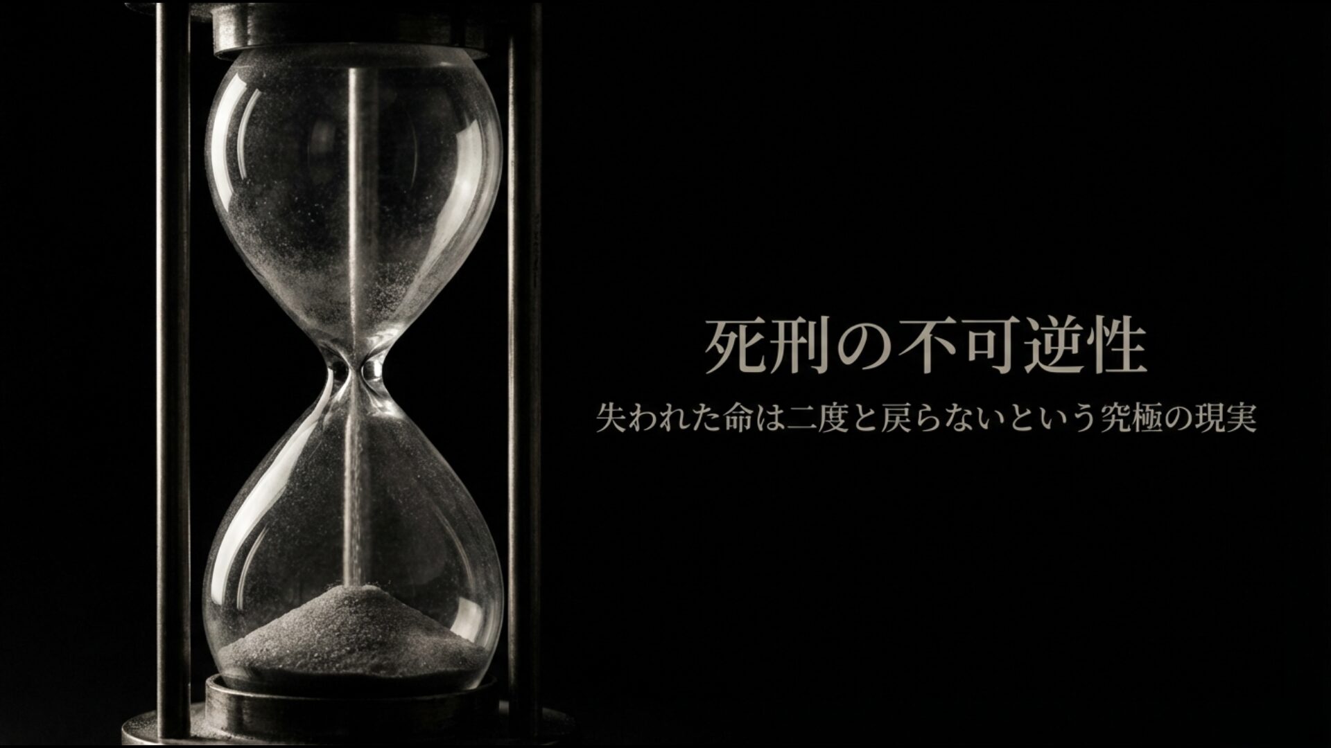 死刑執行後に冤罪が判明しても取り返しがつかない不可逆性を表す概念図