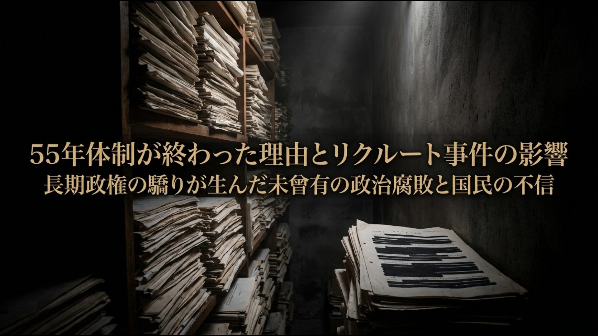 1955年の保守合同により自民党が誕生し38年間に及ぶ政治構造が成立した経緯
