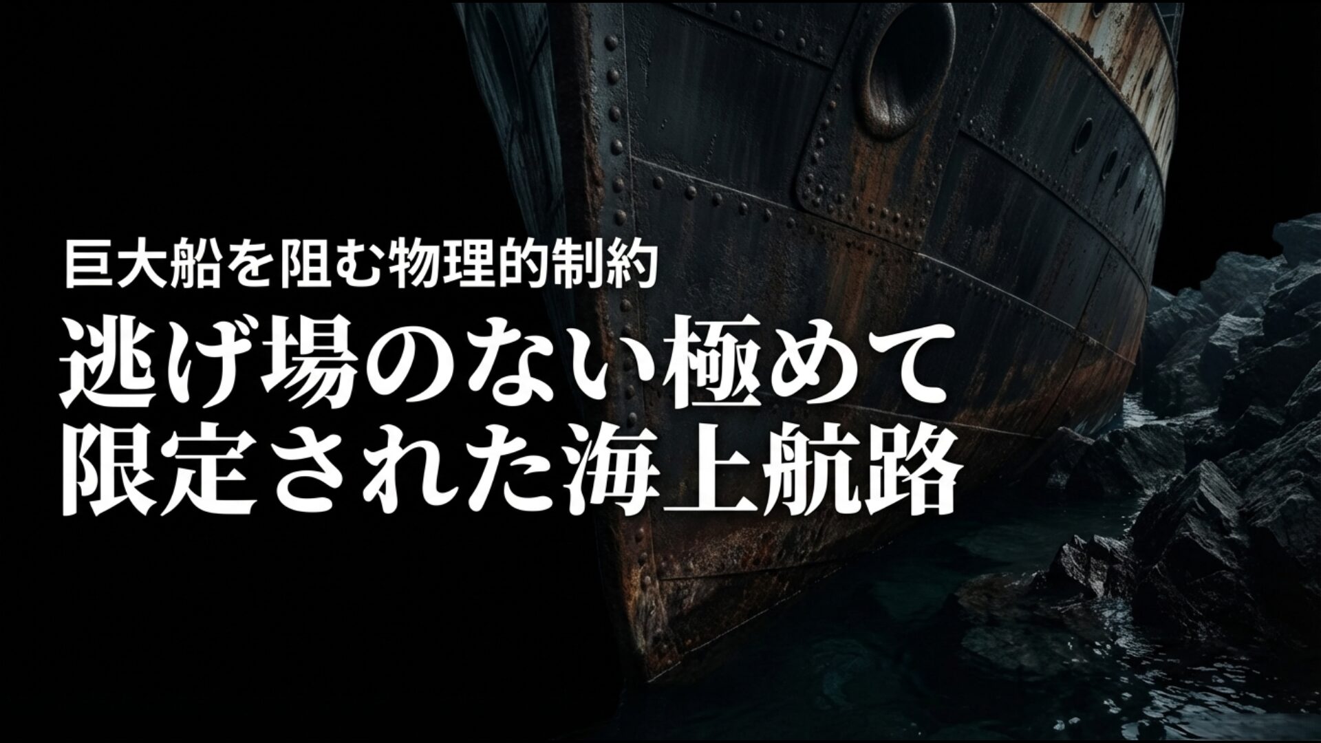 3.2kmの狭い航路を航行する巨大タンカーと物理的制約を示す概念図