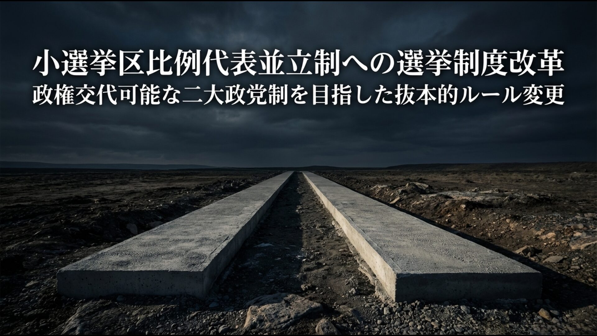 細川連立政権による政治改革で導入された小選挙区比例代表並立制の仕組みと二大政党制への移行を解説するスライド
