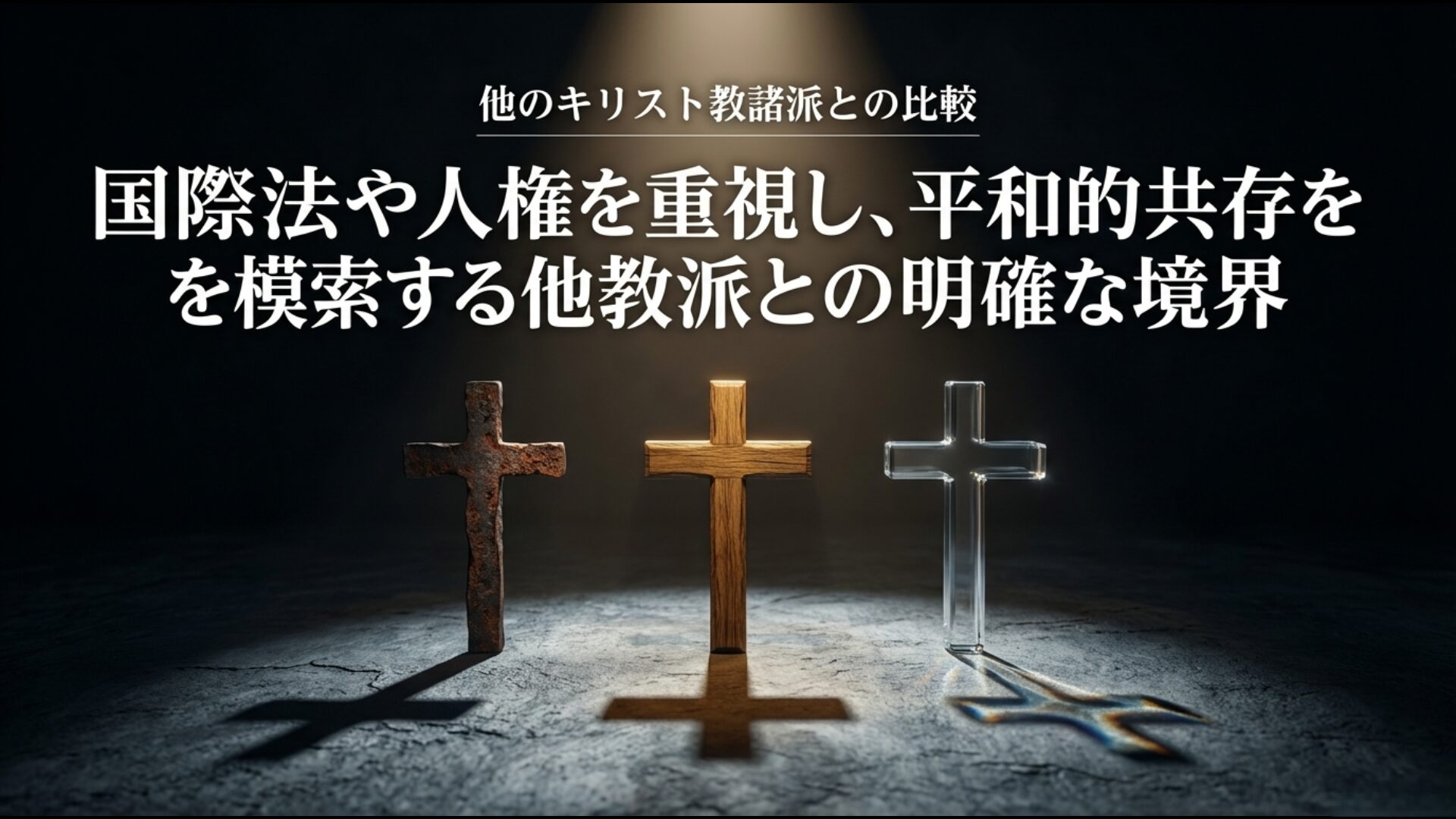 国際法や人権を重視し平和的共存を模索する他のキリスト教諸派との比較