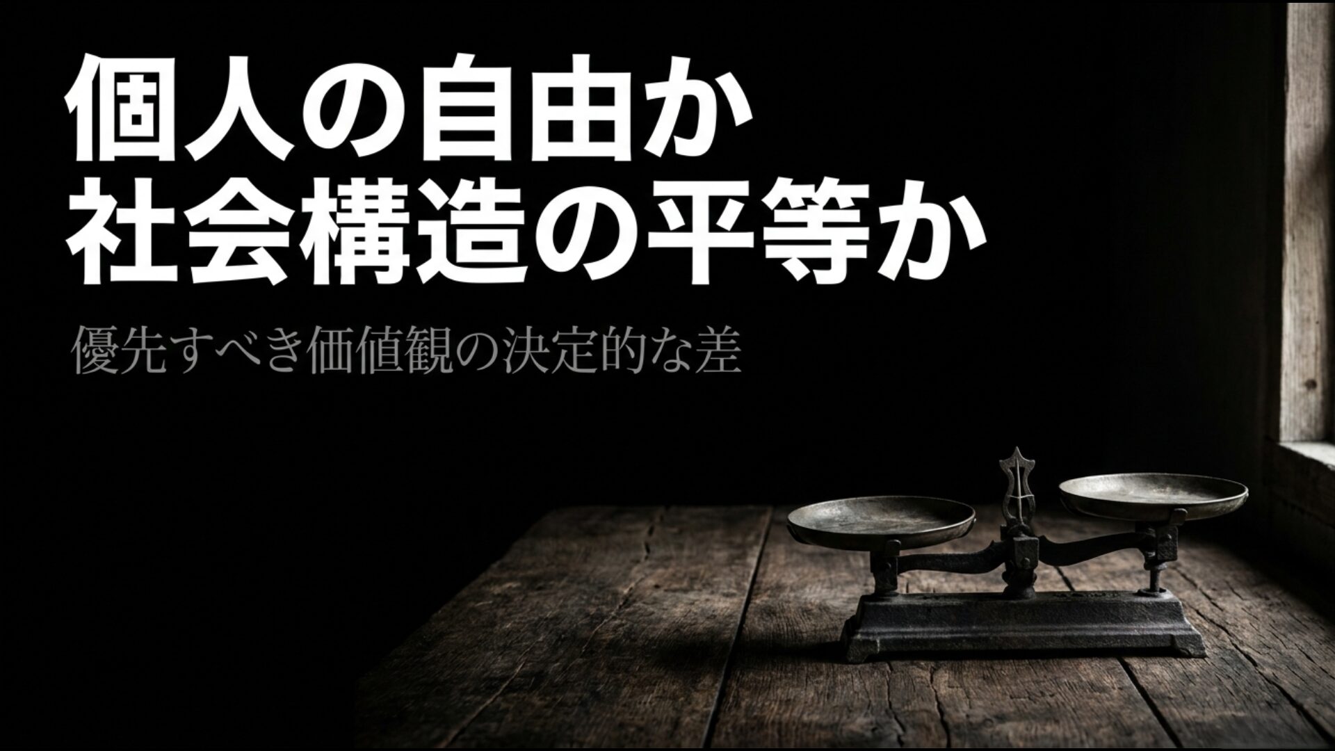 個人の自由と社会構造の平等の優先度を対比させた図解