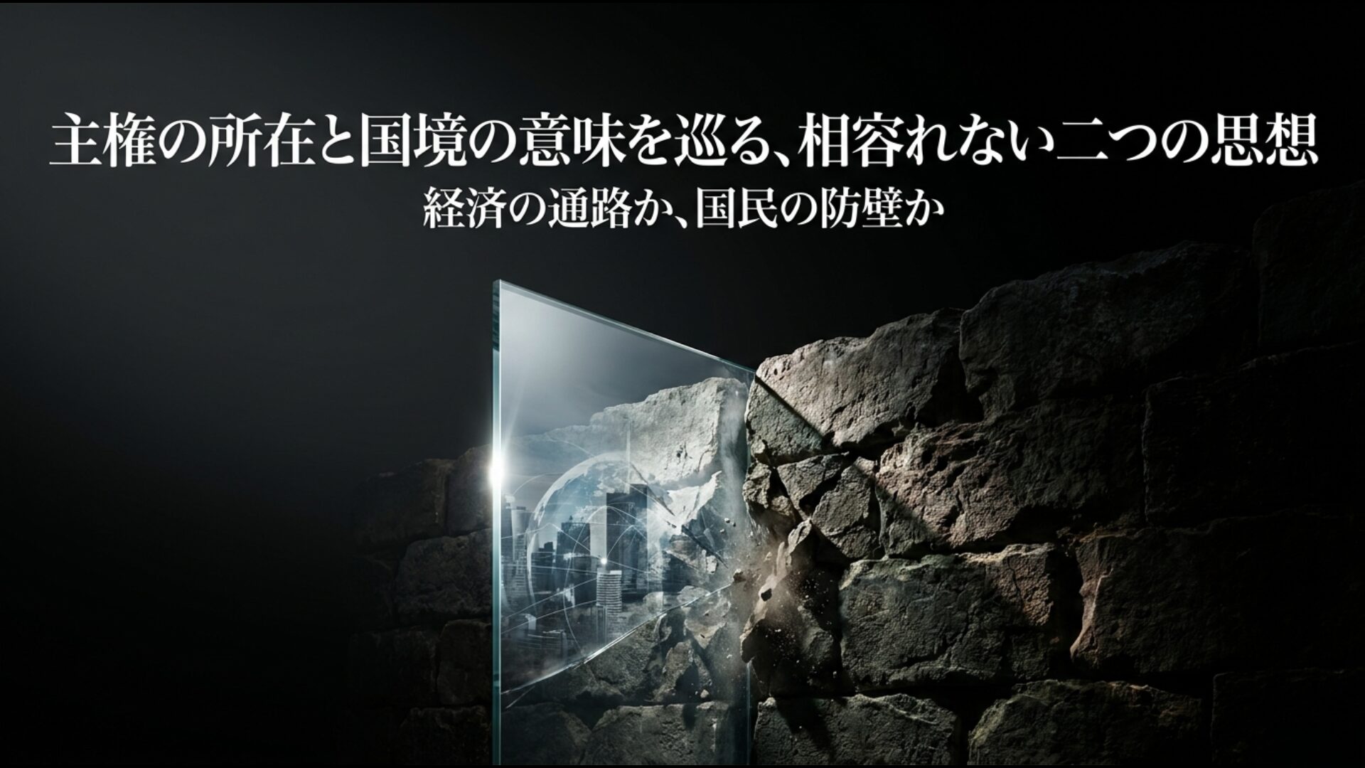 グローバリズムとナショナリズムにおける主権の所在と国境の定義の違いを示す図解